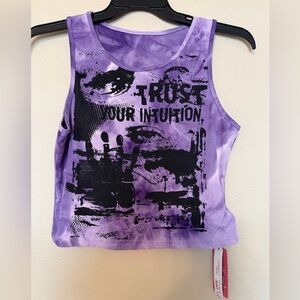 ROMWE Purple Tie-Dye Graphic Crop Tank Top